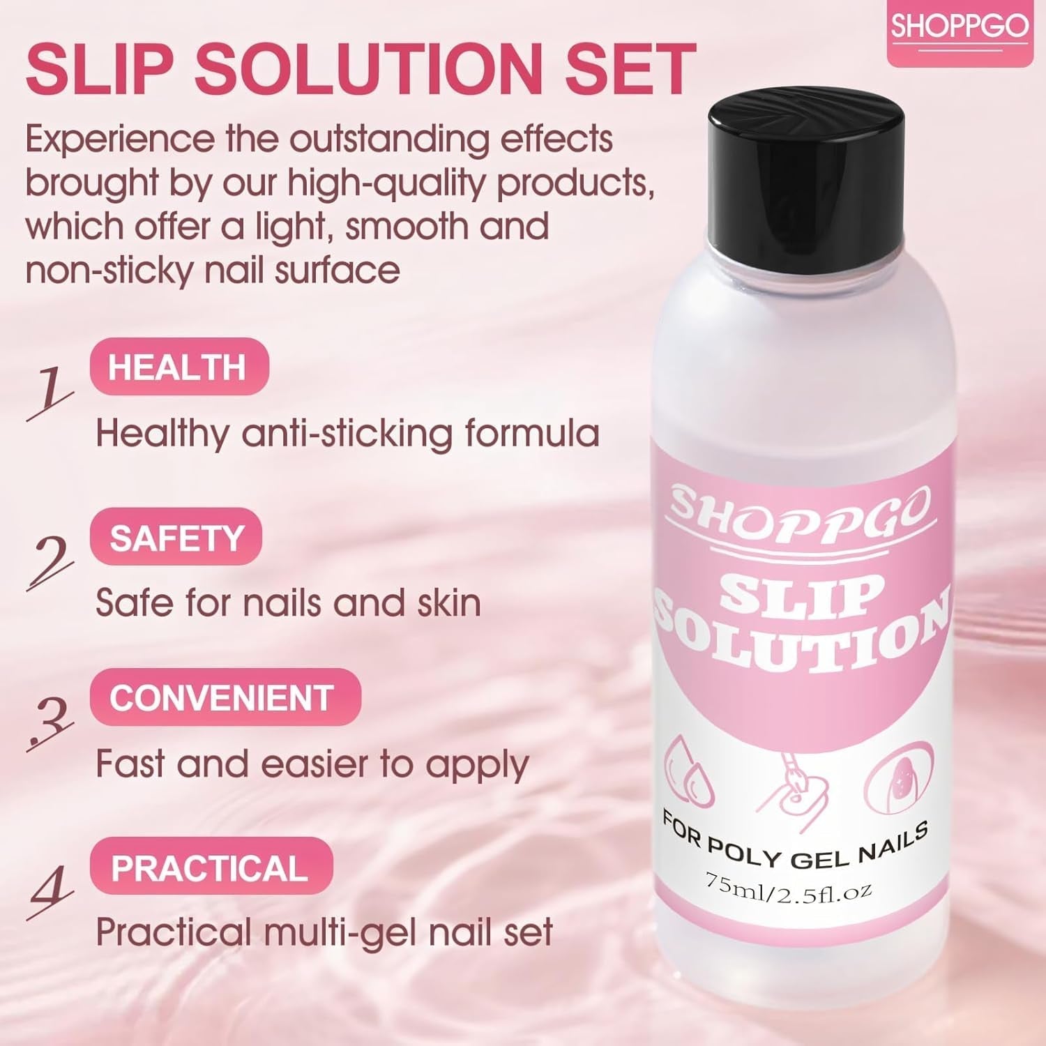 Polygel Glättungslösung, Polygel Slip Solution Nagelset, Glättungslösung 75 ml, inklusive 5 Nagelspitzenclips, 3 Nagelbürsten, 1 Kristallbecher, 100 Reinigungsblätter