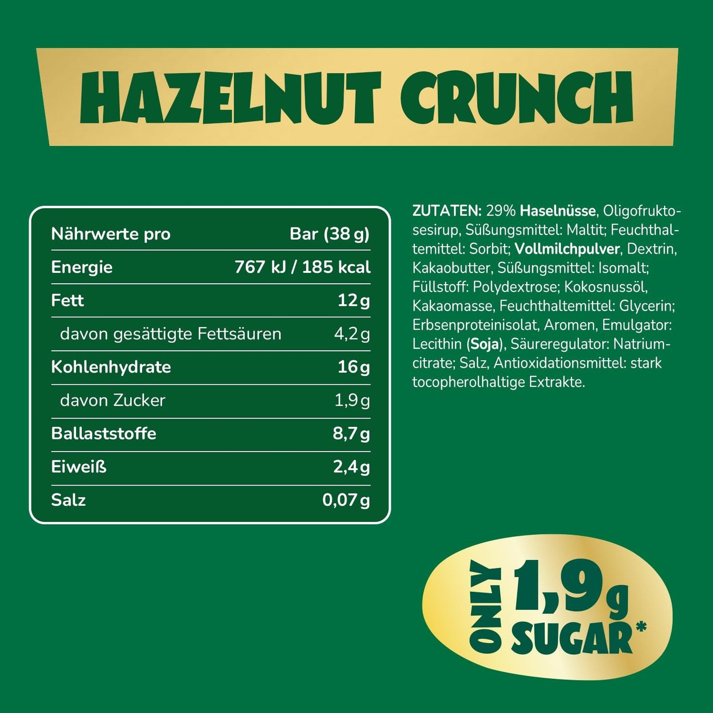 Karamell-Haselnuss-Schokoriegel voraus | 12 Schokoriegel x 35 g ohne Zuckerzusatz | 1,9 g Zucker pro Riegel | Knuspriger Haselnuss- und Karamellgeschmack | Low-Carb-Süßigkeiten | Kein Palmöl