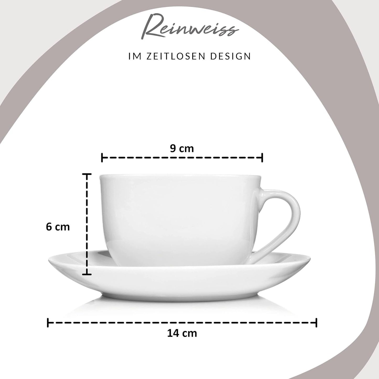Sänger New Port Kaffeetassen-Set, 12 Tassen-Set für 6, weiße Porzellantassen und Untertassen, 150 ml | DIE PREMIUM-KOLLEKTION