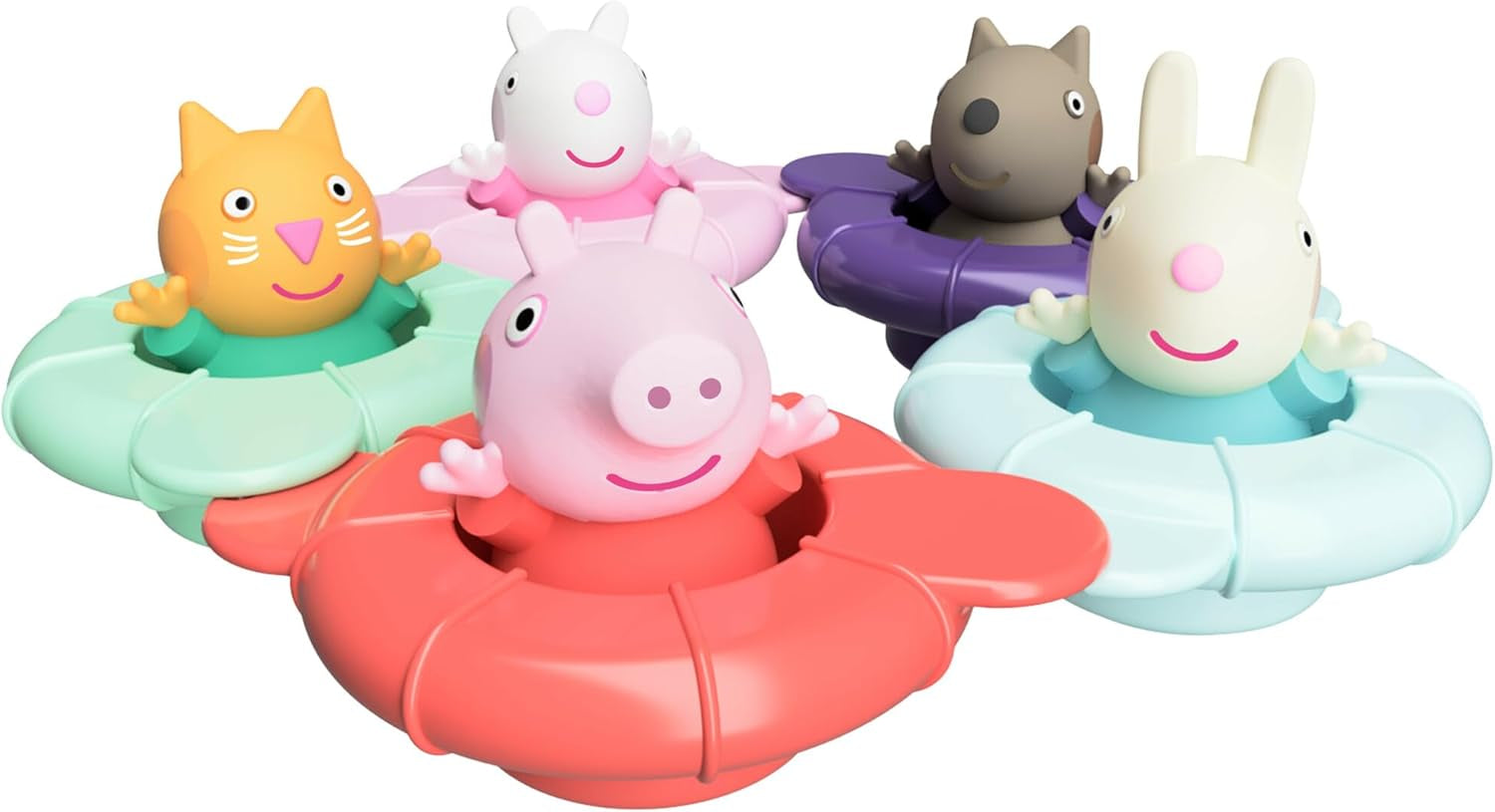 Tomy Toomies Peppa's Pool Party – 5 Verbindungsringbecher mit 5 Babyspielzeugen Peppa Pig & Friends Wasserspritzer – Badespielzeug +18 Monate – Baby-Badespielzeug und Poolspielzeug Bebe Naty Shop Toys Standardtitel