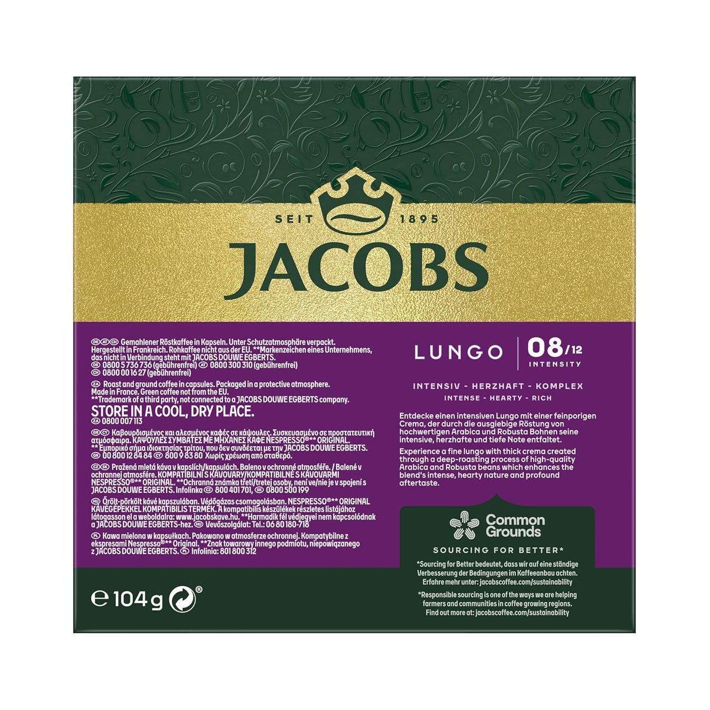 Jacobs Kaffeekapseln Lungo Intenso, Intensität 8/12, 10 x 20 Getränke, Nespresso* kompatible Kaffeekapseln, 200 Kapseln