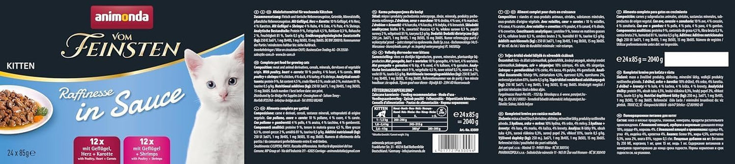 animonda vom Feinsten Premium Kitten Nassfutter für Katzen, Raffinierte Aromen in Soße, 24 Beutel (24 x 85g), Hochwertiges Nassfutter für Katzen, zuckerfrei, Mischmischung
