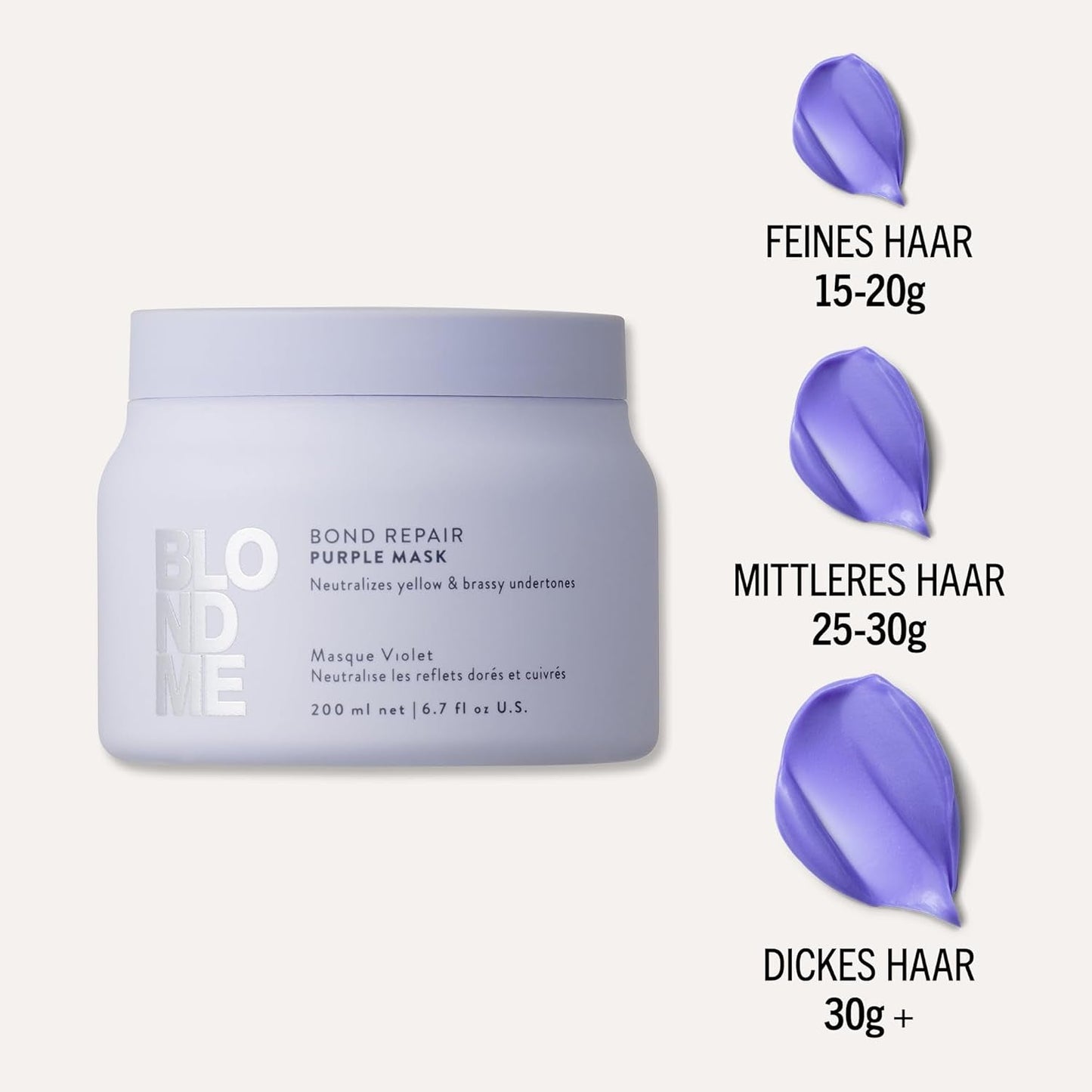 Schwarzkopf Professional BLONDME Bond Repair Purple Mask Maske für kühles Haar Neutralisiert Gelbtöne für gefärbtes, gebleichtes und helles Haar Tiefenpflegend und stärkend 200 ml Haarmaske Naty Shop