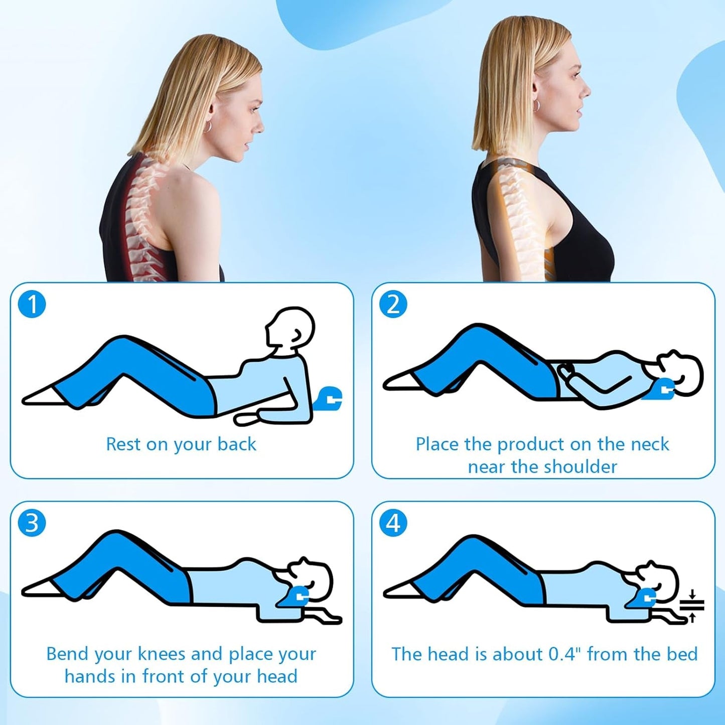 Nackendehner 2.0, Cloudy Neck Lefaya Nackendehner Orthopädischer Testsieger Nackendehner zur Linderung von Nackenschmerzen Premium Nackenbuckel Nackenwolke korrigiert die Körperhaltung (blau) Zervikale orthopädische Kissen Naty Shop