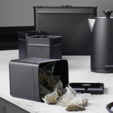 Salter BW12614EU7 Kuro-Aufbewahrungsbox-Set – 4 Küchenbehälter, Brot/Tee/Kaffee/Zucker, quadratische Organizer-Boxen, leicht zu reinigen, hält Lebensmittel frisch, schwarze Lebensmittel-Aufbewahrungsboxen, Naty Shop