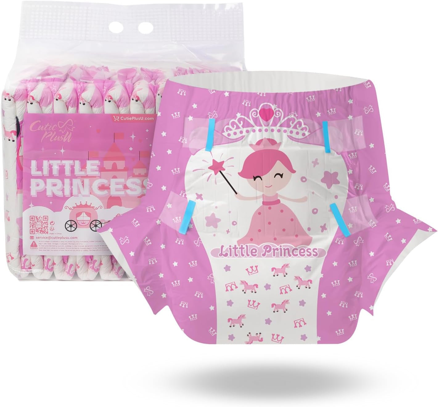 CutiePlusU Erwachsenenwindeln, 10 Stück, Einweg-Inkontinenzhöschen mit Laken für Damen und Herren, maximale Saugfähigkeit über Nacht – Kleine Prinzessin (große Größe 94–119 cm)
