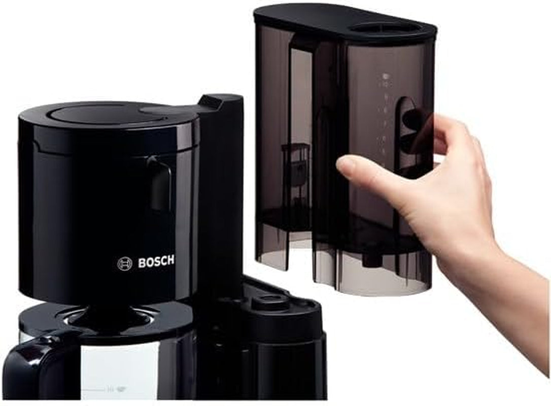 Bosch Styline TKA8013 Filter-Espressomaschine, Aromasensor, 1,25 l Aroma-Einmachglaskaraffe, 10–15 Tassen, automatische Abschaltung, Entkalkungssystem, Anti-Tropf-System, rotierender Filterhalter, 1160 W, Schwarz