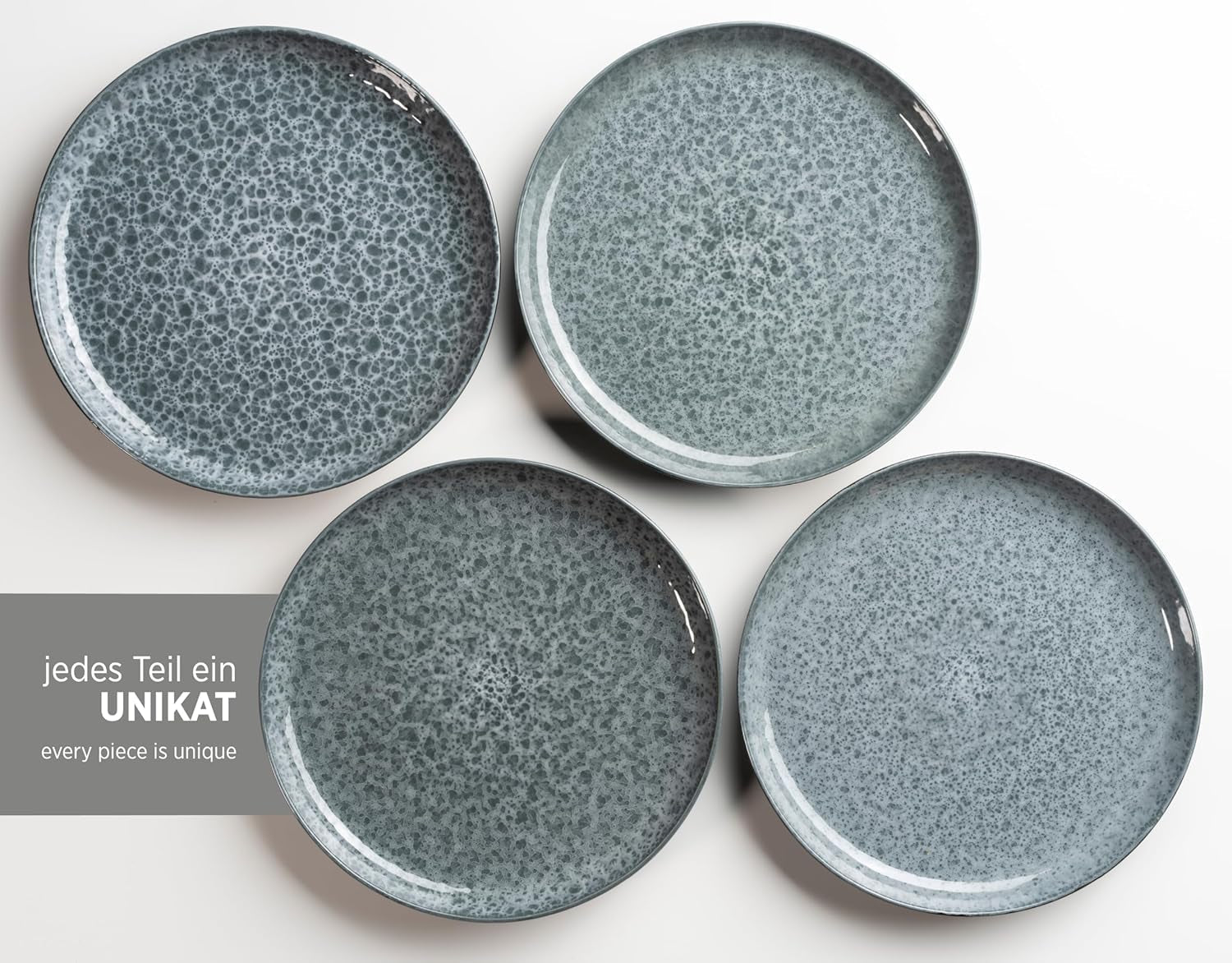 MÄSER 934110 Serie Filippa, Keramik-Geschirrset für 4 Personen, Modernes kombiniertes Geschirrset mit 16 Teilen; Teller, Schalen und Tassen mit reaktiver Glasur in Grün und Schwarz, Steinzeug, Grün