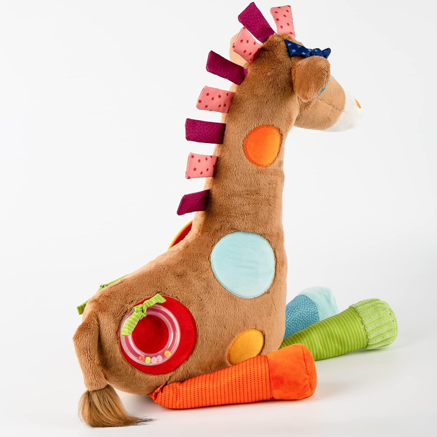 SIGIKID 42863 Giraffe XXL Babyspielzeug, PlayQ Lernspielzeug, Plüschtier mit Beißring, Rassel, Spiegel, quietschend, für Babys und Kinder ab 3 Monaten, Mehrfarbig/Giraffe 72 cm, Toys Bebe Naty Shop