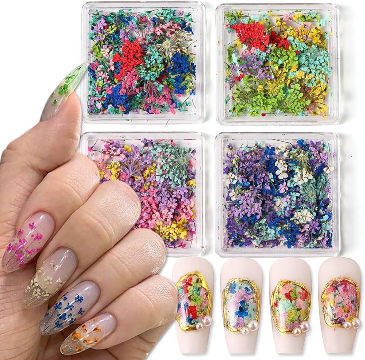 Getrocknete Blumen für Nägel, 8 Gläser, 3D-getrocknete Blumen für Nägel, natürliche bunte Nagelaufkleber, getrocknete Blumen, Nagelzubehör für Nageldekoration, DIY-Handwerk
