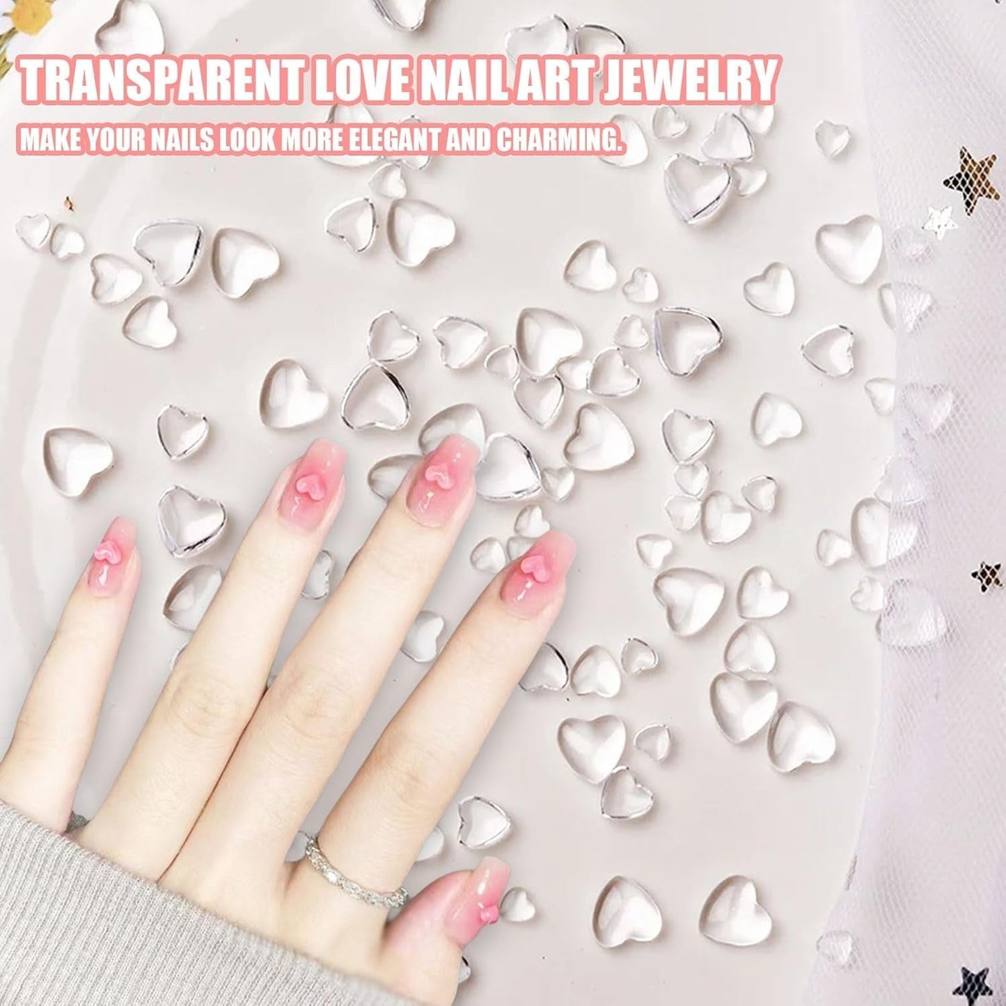 3D Herz Nail Art Charms, 320 Stück Niedliche Klar Acryl Herz Nagel Charms, Flatback Herz Nagel Strasssteine ​​4Mm 6Mm 8Mm Harz Nagelkunst Dekorationen für Frauen Mädchen DIY Maniküre Zubehör(4Mm 6Mm 8Mm)