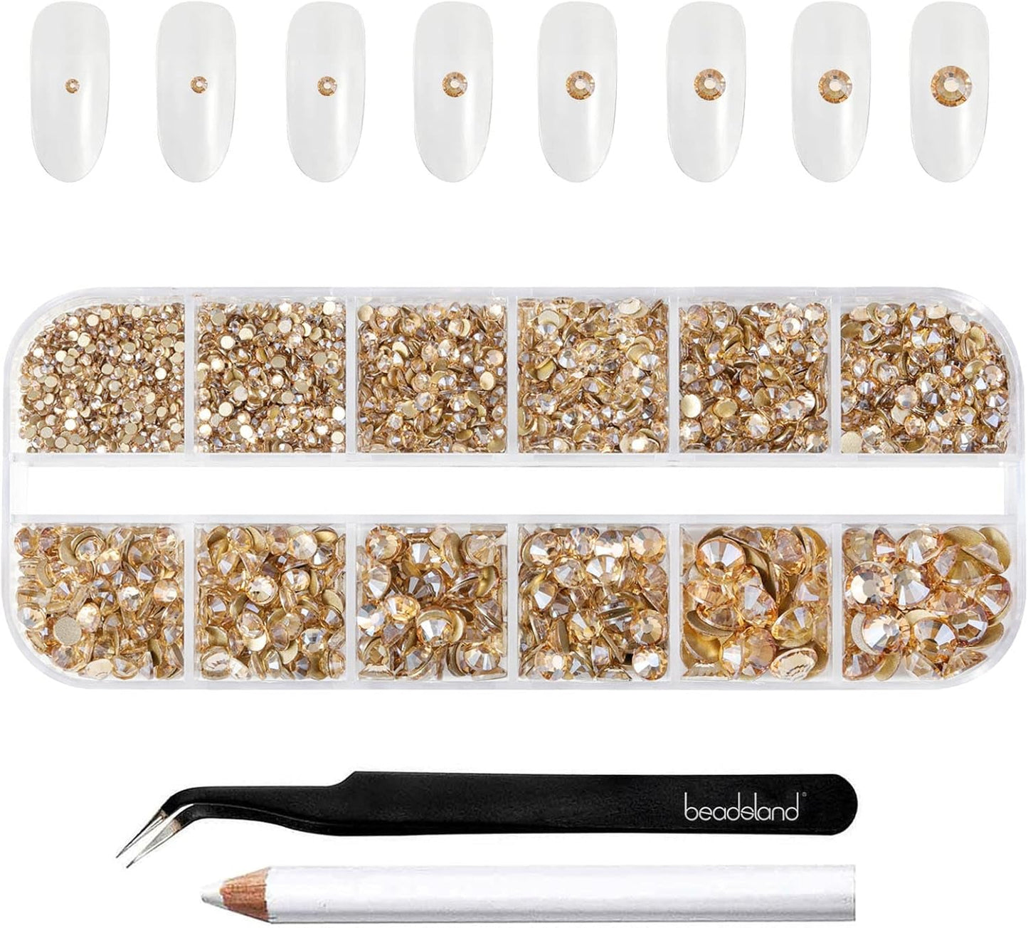 Beadsland 2500 Stück Glas Nailart Strasssteine ​​​​Kristall Flatback Edelsteine ​​​​Runde, ​​Für Handwerk Gemischt 8 Größen SS4 ~ SS30 Mit Picking Pinzette Und Stift (Kristall Weiß)
