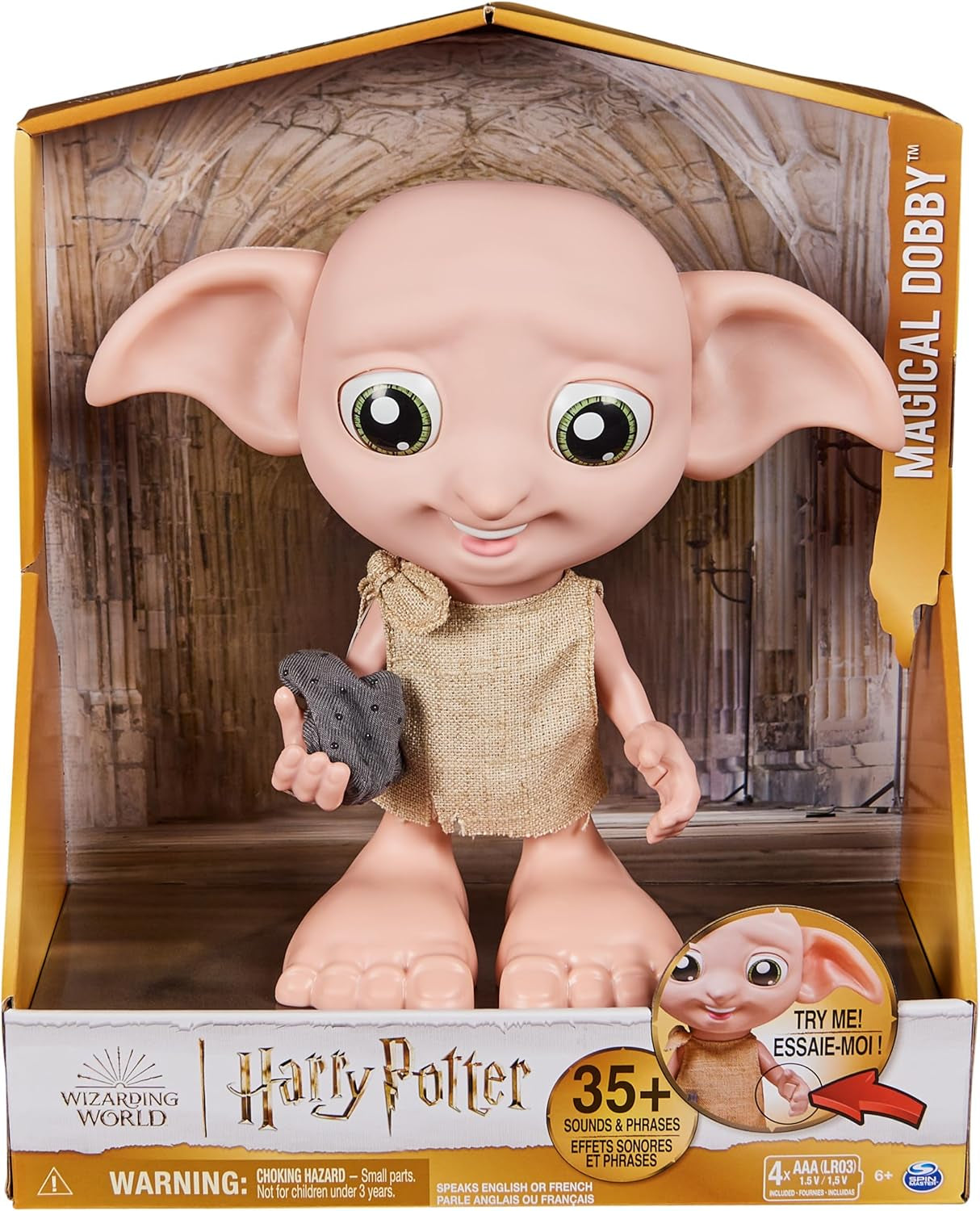 Spin Master 6067280 Wizarding World Harry Potter Magische interaktive Dobby-Elf-Sockenpuppe, 30+ Geräusche und Sätze, 21,6 cm, Kinderspielzeug, Schwarz