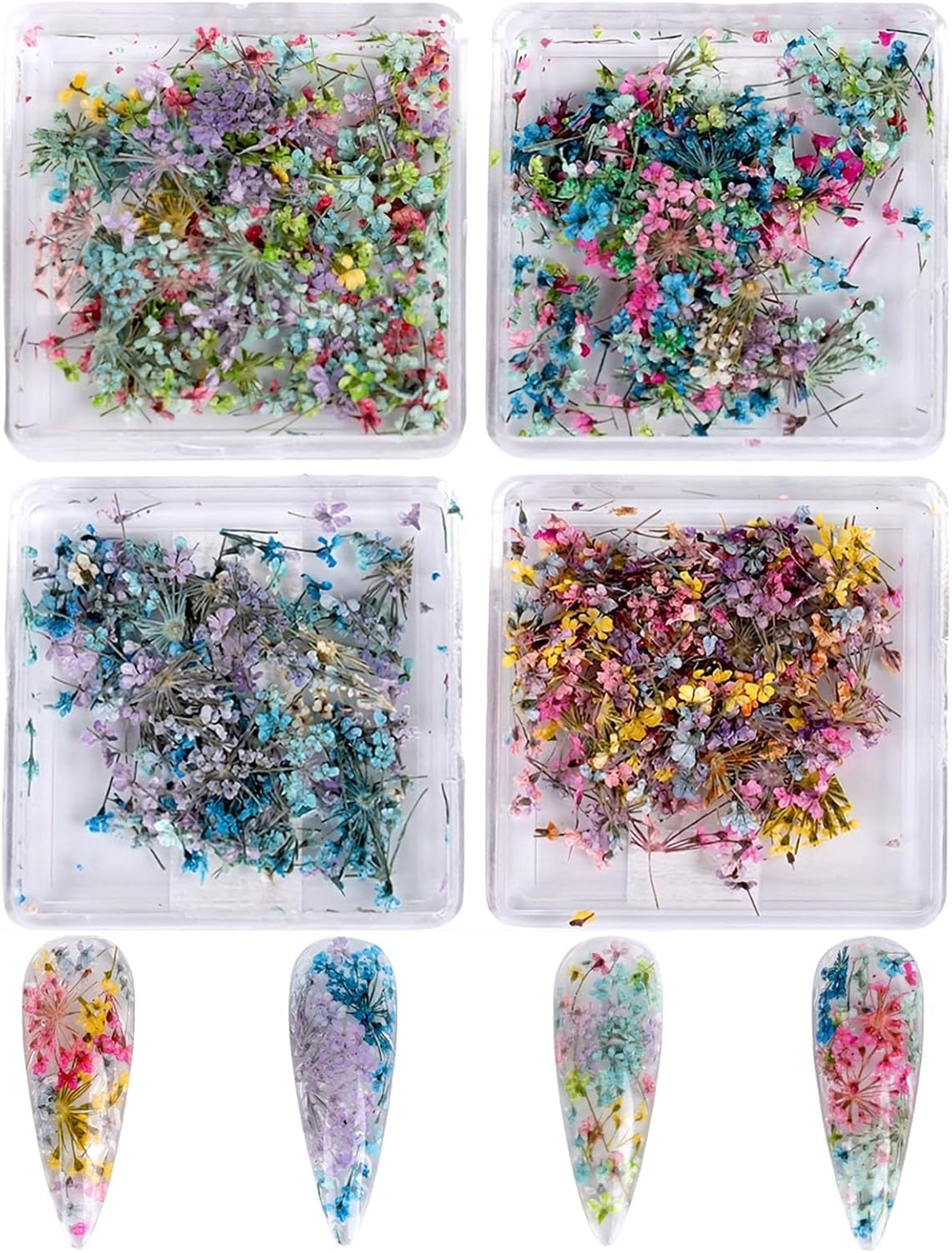Getrocknete Blumen für Nägel, 8 Gläser, 3D-getrocknete Blumen für Nägel, natürliche bunte Nagelaufkleber, getrocknete Blumen, Nagelzubehör für Nageldekoration, DIY-Handwerk
