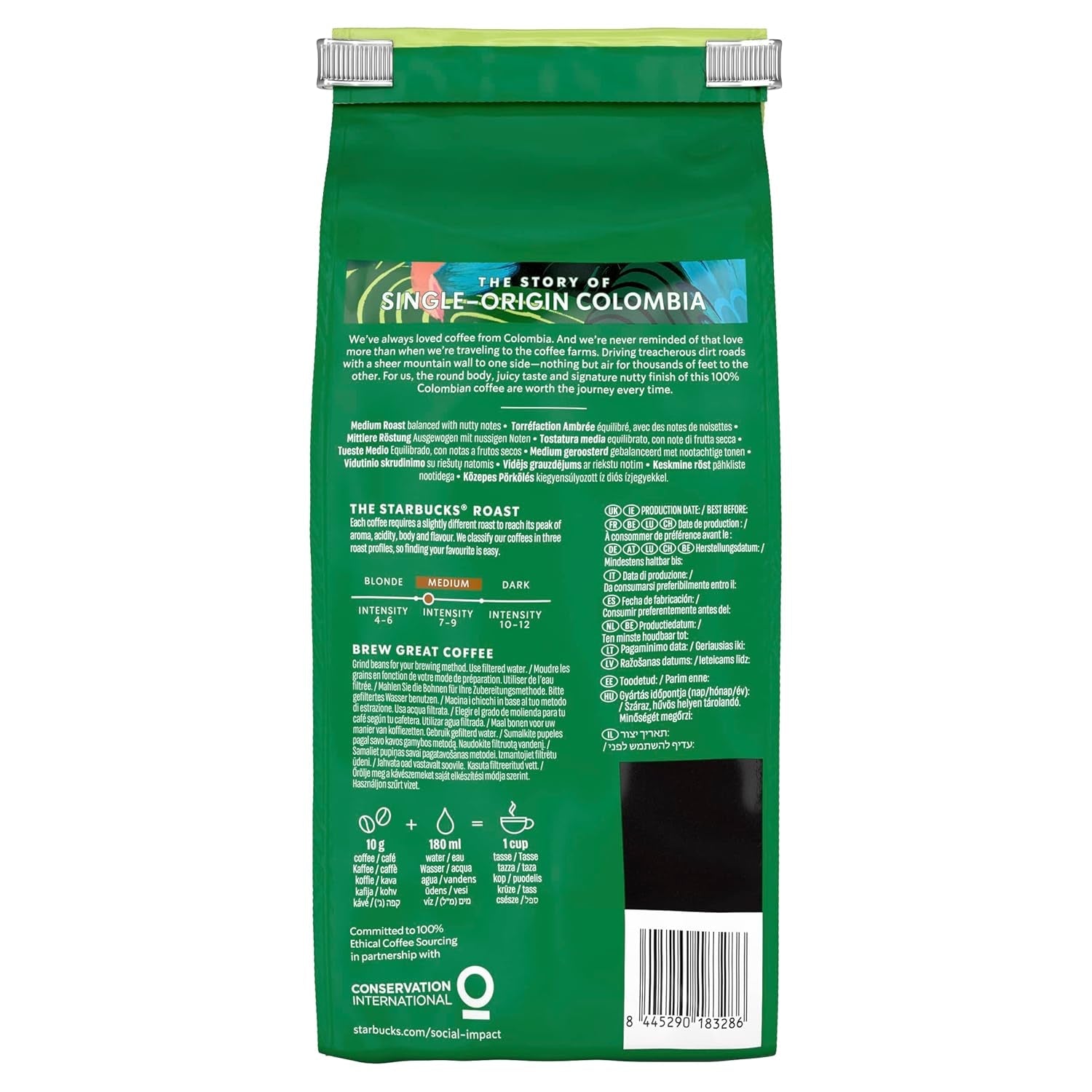 STARBUCKS Single Origin Colombia Kaffee, mittlere Röstung, ganze Bohne, 450 g (4er-Pack)