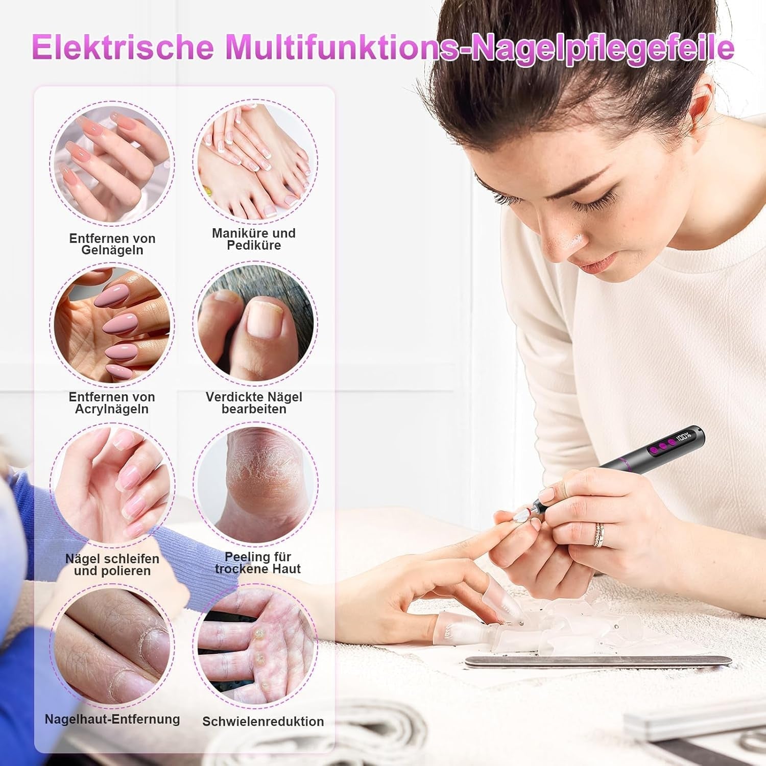 Kabellose elektrische Nagelfeile – 35.000 U/min für Gelnägel, 12-in-1 professionelle Nagel- und Acryl-Nagelfeile, 5-Gang-Maniküre- und Pediküre-Set