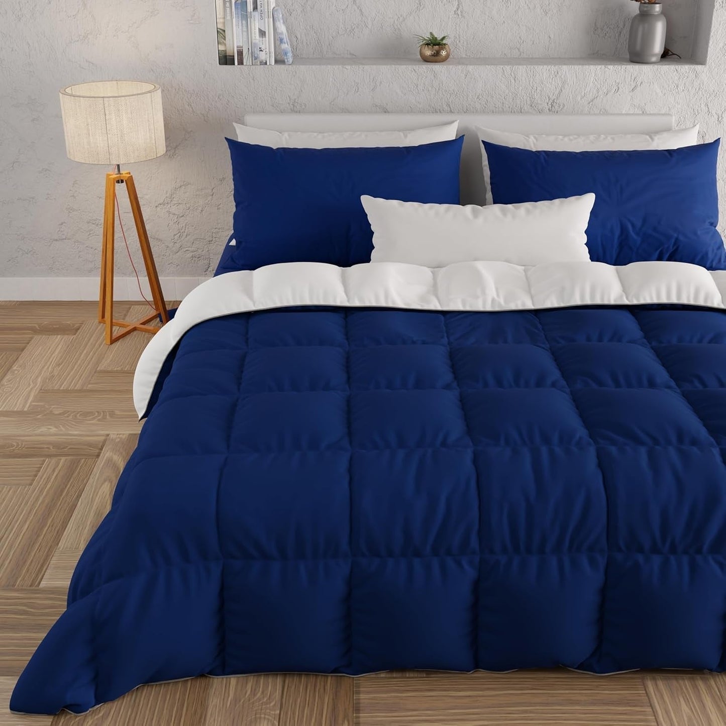 PETTI Artigiani Italiani – Winterdecke für Doppelbett, Maxi, einfarbig, doppelseitig, weiß, grau, 100 % Made in Italy. Bettdecken und Steppdecken Naty Shop Mitternachtsblau Weiß Una Piazza E Mezza