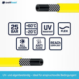 CELLFAST Gartenschlauch 3,4 Zoll 3-lagiger Wasserschlauch Garten Flexibler Bewässerungsschlauch mit langlebiger Drahtverstärkung UV-beständig Anti-Algen 25 Bar 50 Meter und mehr
