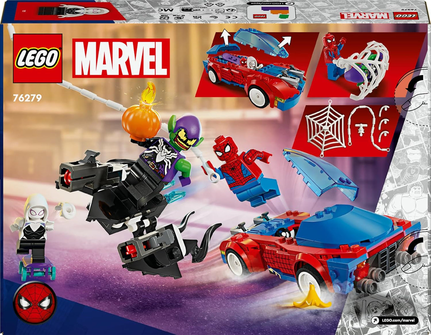 LEGO Marvel Spider-Man-Rennwagen und Venom Green Goblin, Spinnen-Rollenspielspielzeug mit Superheldenfiguren und baubarem Auto, Geschenk für Kinder, Jungen und Mädchen ab 7 Jahren. 76279 Bausets. Beuche den LEGO-Store