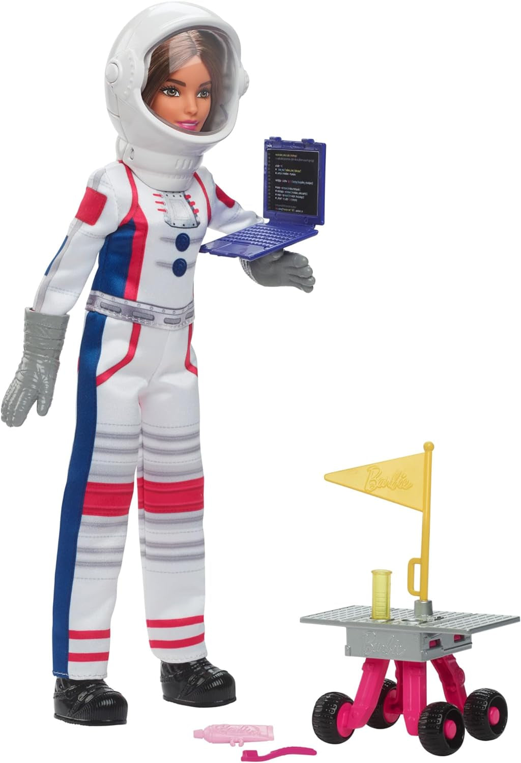 Barbie-Puppe zum 65. Jubiläum und 10 Zubehörteile, brünettes Puppen-Astronauten-Set, Rover auf Rädern, Weltraumhelm mit anpassbarem Visier und mehr, HRG45 Naty Shop Dolls-Standardtitel