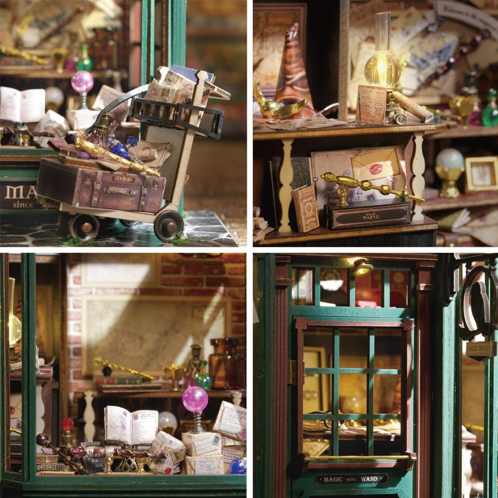 Magic Shop Puppenhaus mit Staubschutz, DIY-Miniatur-Puppenhaus-Möbelset im Maßstab 1:24, kreatives Geschenk für Kinder, Teenager, Geburtstagsgeschenk