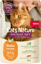 MERA Cats Nature Wet Sterilised/Light Hühnerfutter 12x85g | Für sterilisierte/kastrierte Katzen | Zucker- und getreidefrei | Fettarmes, fleischreiches Nassfutter