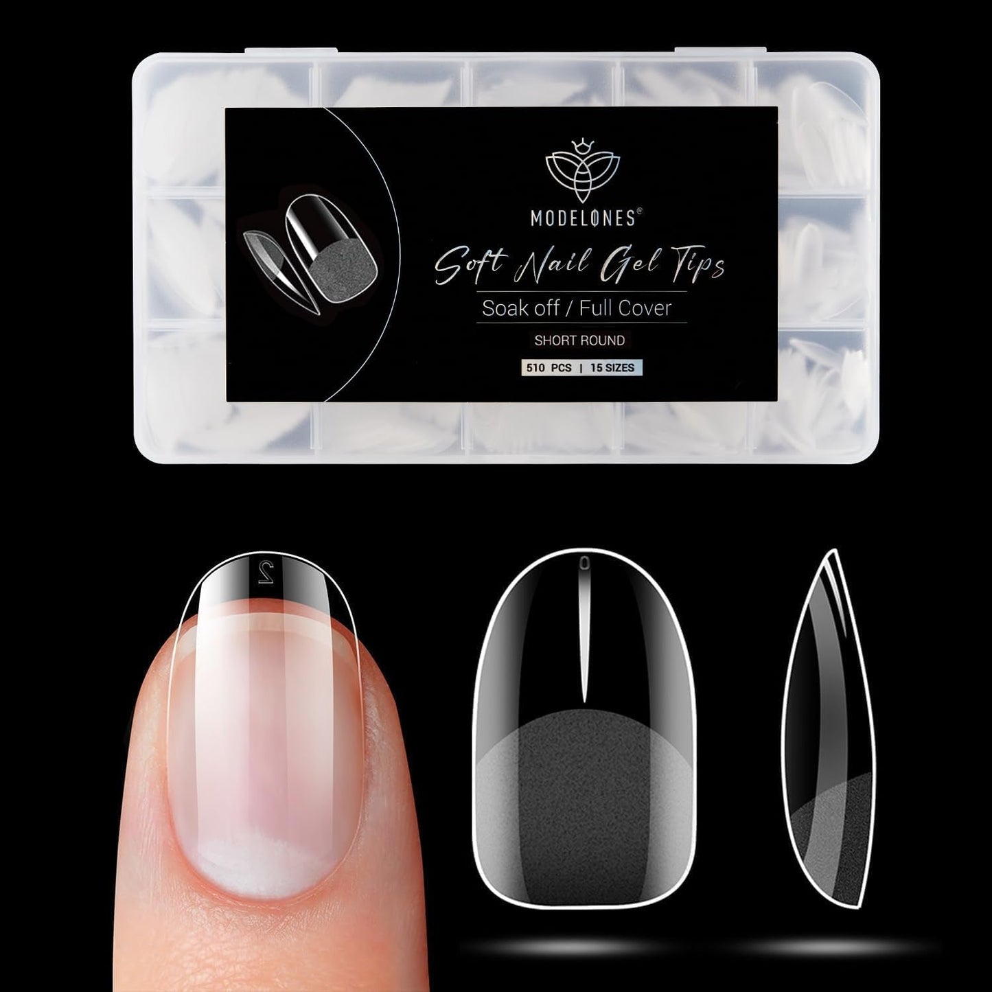 Modelones Nagelspitzen 510 Stück – Full-Cover-Nagelspitzen-Set, Gel-Spitzen-Set, vorpolierte PMMA-Harz-Nagelspitzen, künstliche Nägel zum Aufkleben von Nagelkunst-DIY, kurzes Squoval