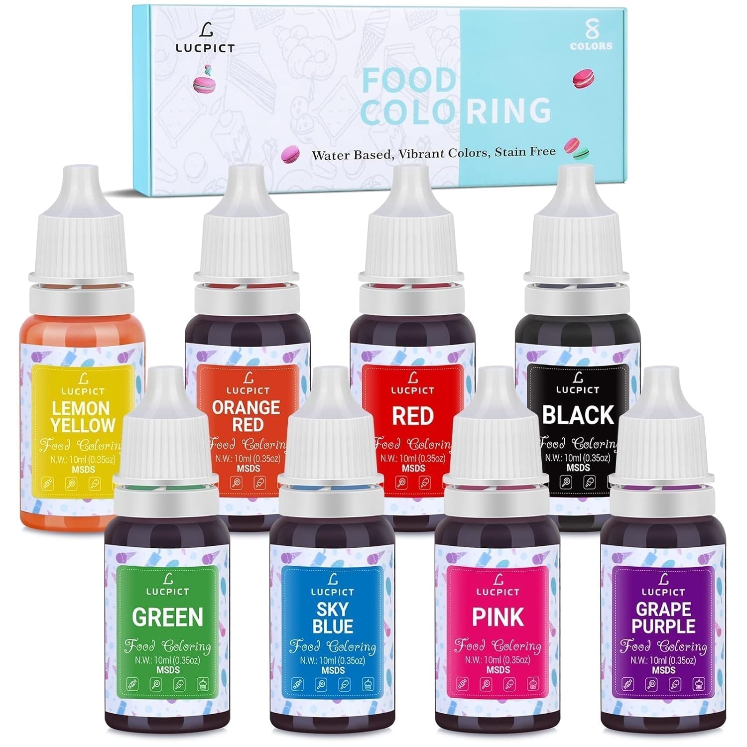 Lebensmittelfarbe 8 x 10 ml – hochkonzentriertes flüssiges Lebensmittelfarben-Set zum Backen, Kuchen, Kekse, Zuckerguss, Macarons, Fondant – lebendige Lebensmittelfarbe für selbstgemachte Seifen, Schleim, Bastelarbeiten