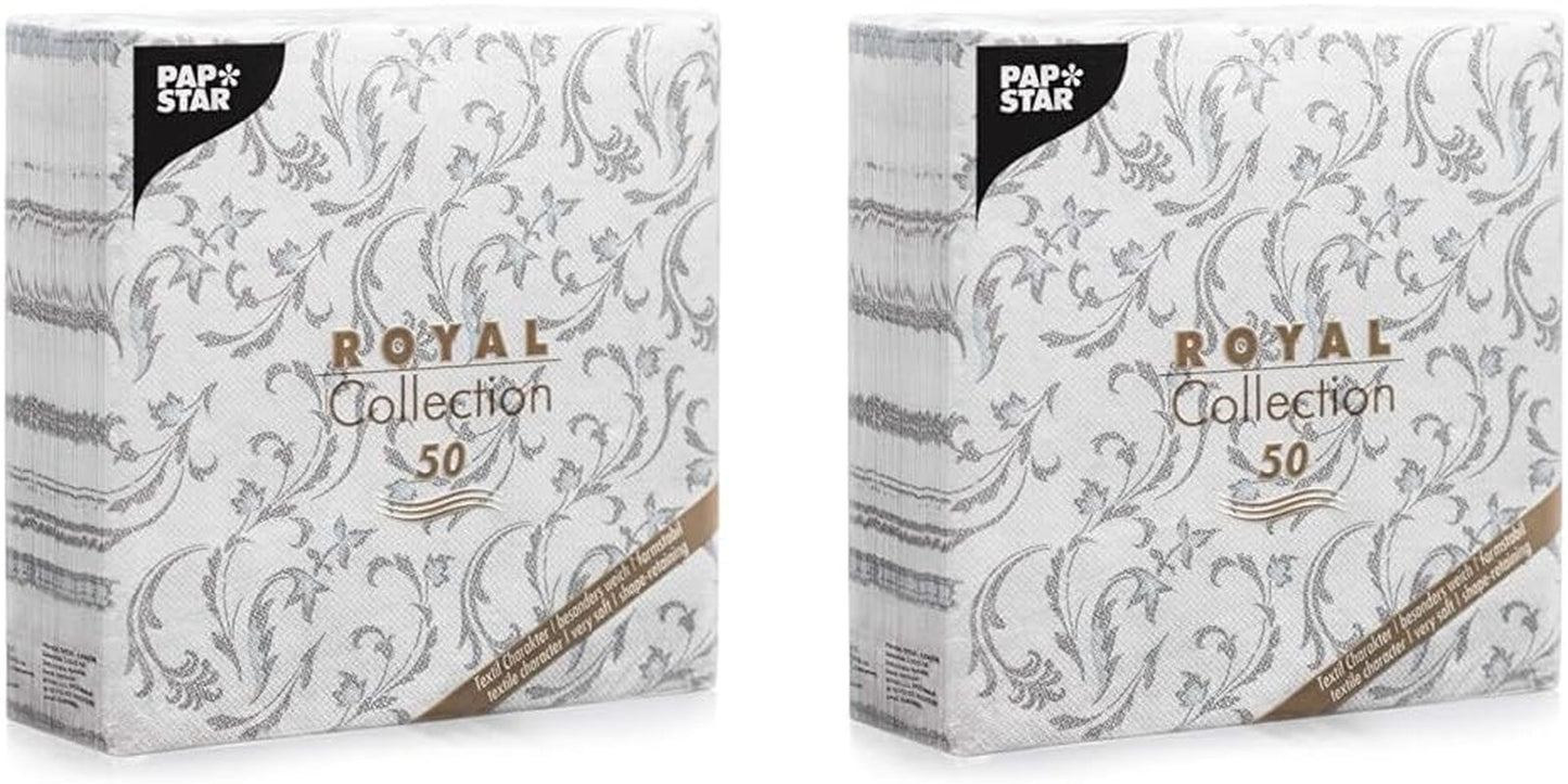 Papstar, 50 Servietten „ROYAL Collection“ 1/4-Falz 40 cm x 40 cm grau „Damascato“, #85005