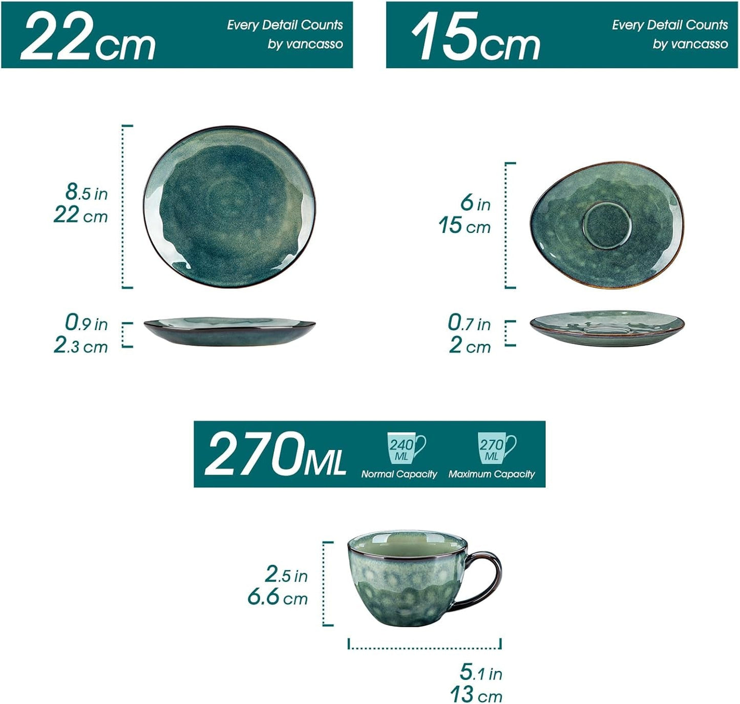 Vancasso Steingut-Kaffeeservice STARRY, 12-teiliges Kaffeeset für 4 Personen, inklusive Kaffeetassen und Untertassen im Vintage-Look