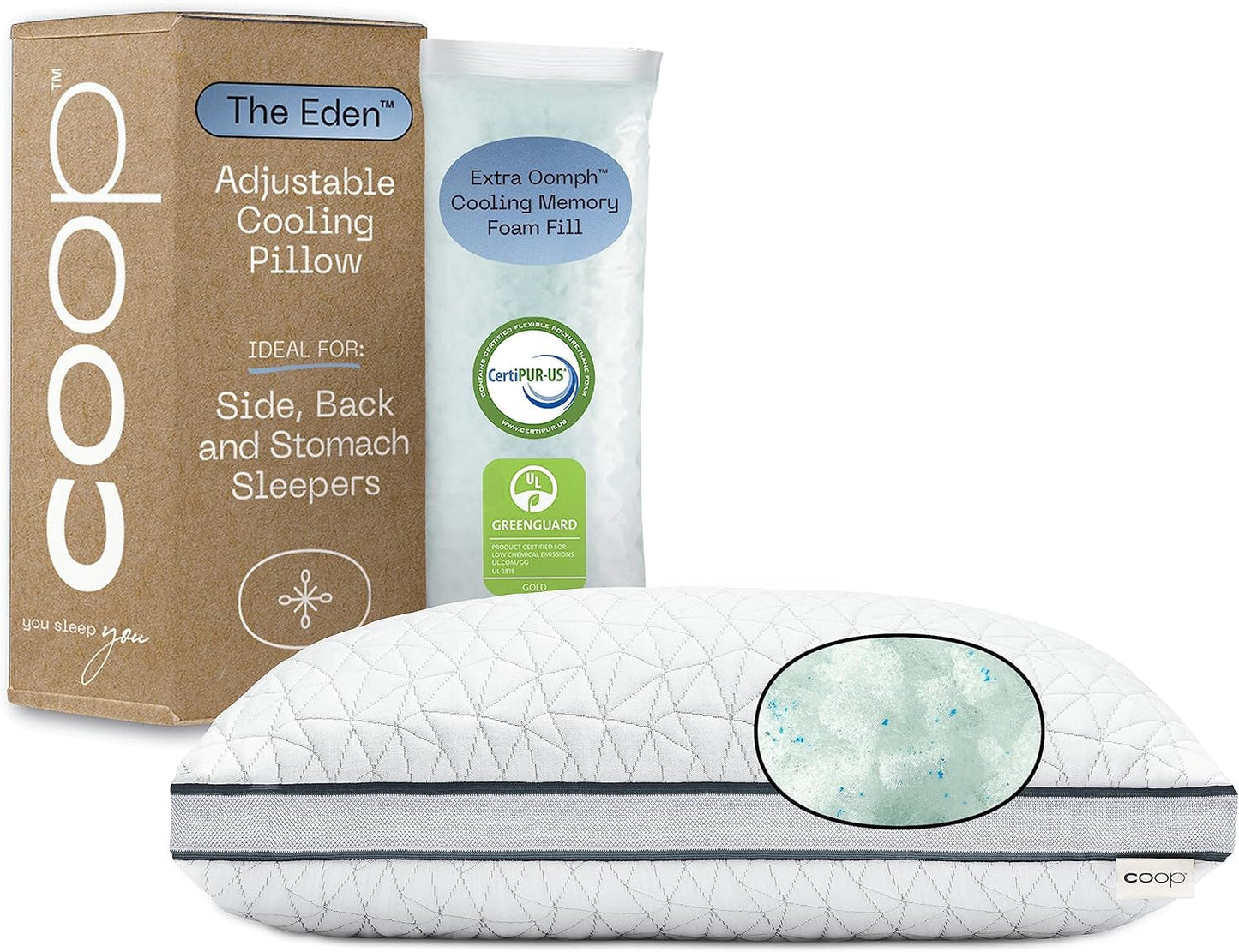 Coop Home Goods Eden Cool verstellbares Kissen, King-Size-Größe, verstellbarer Gel-Memory-Schaum, weicher, atmungsaktiver Lulltra-Stoff, ideal für alle Schläfer, umweltfreundlich, Naty Shop Standard-Kissen, Standardtitel