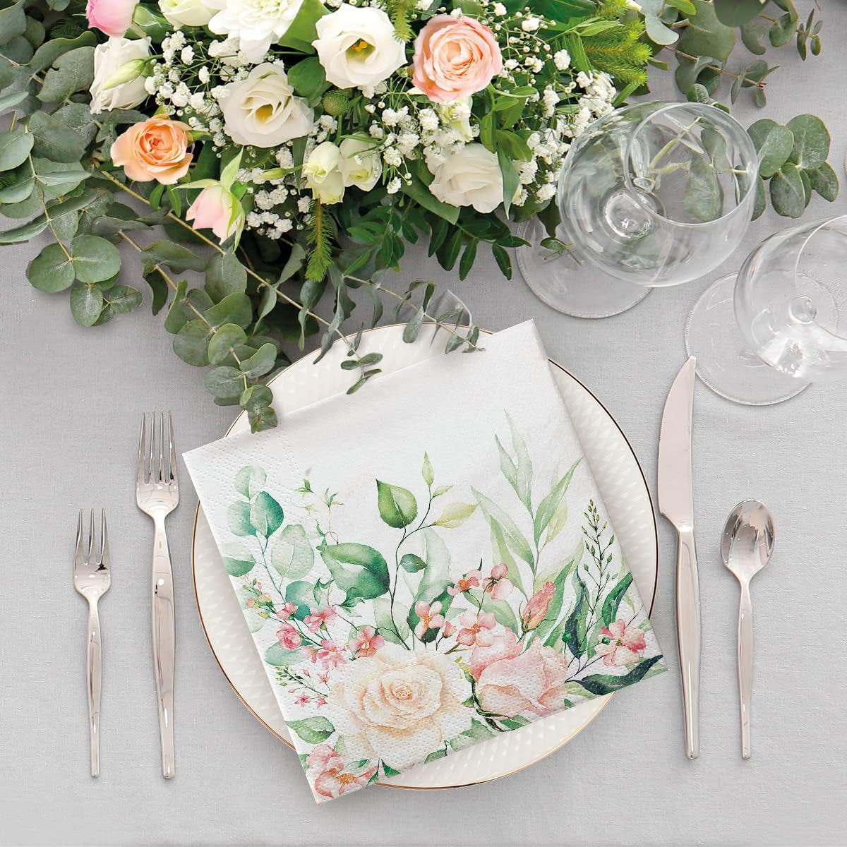 PAW - 3-lagige Servietten (33 x 33 cm) I 20 Stück I Perfekt für Geburtstage, Partys, Hochzeiten, Kommunionen und Feiertage I Farbige Papierservietten – Blumen, Rosen I Farbe: Floral Moments (2er-Pack)