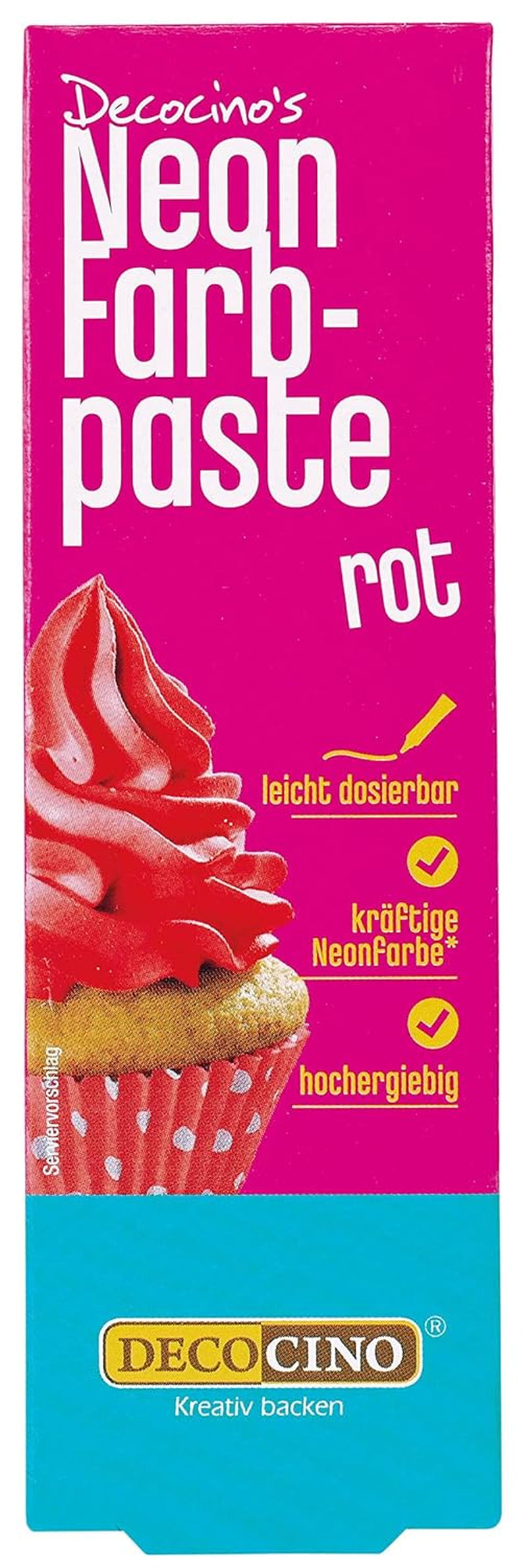 Decocino Neon Lebensmittelpaste Rot – Hochdosierte Lebensmittelfarbe – Zum Einfärben von Kuchen, Muffins, Cupcakes – Geschmacksneutral