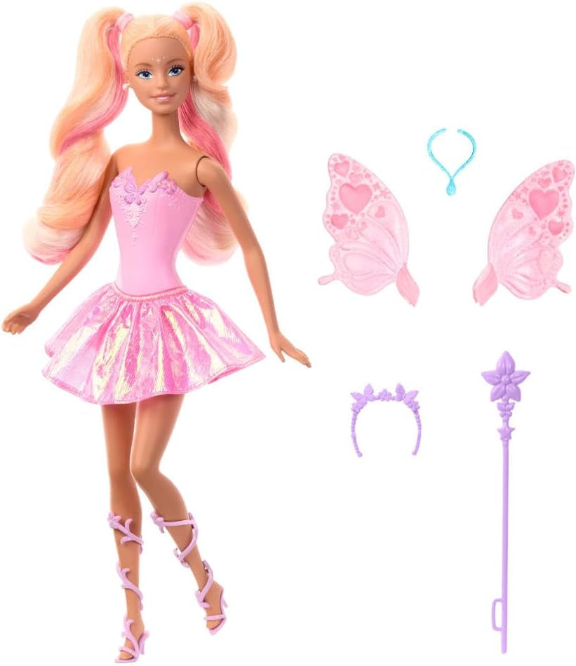 Mattel Barbie-Puppe mit Zauberstab und Modeaccessoires, Fantasy-Thema mit Flügeln und Farbwechsel-Outfit, JCP76, [Mehrfarbig]