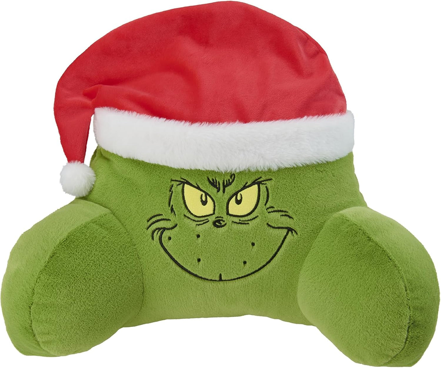 Grinch Pillow – Rückenkissen für Bett und Sofa, Rückenstütze mit Armlehnen, Lesekissen für Rücken, Nacken und Kopf, grün, 40 x 38 cm