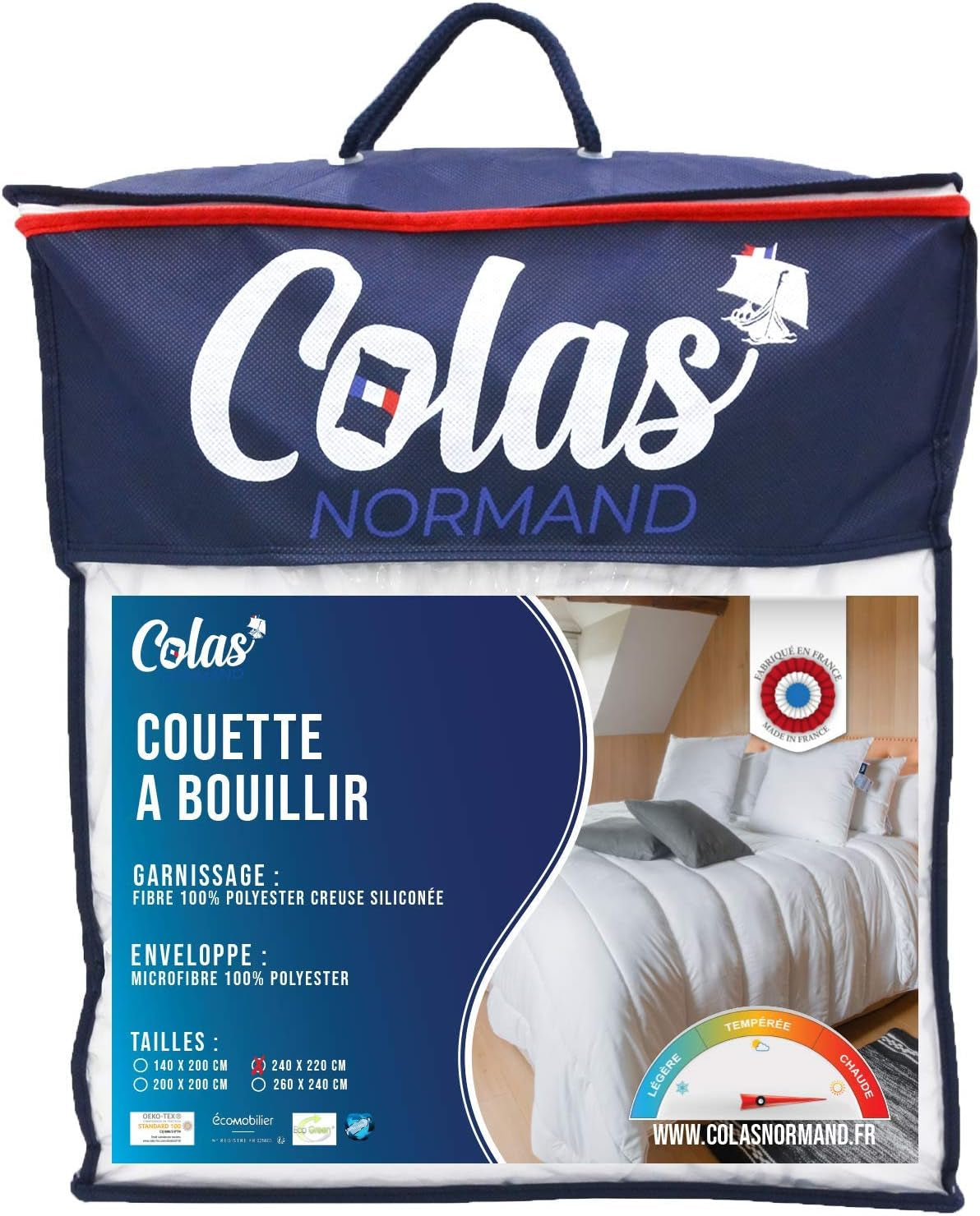 COLAS NORMAND Warme Bettdecke, waschbar bei 95 °C, 240 x 220 cm, langlebig, Mikrofaser, weich, seidig und bequem, hergestellt in Frankreich, weiß Naty Shop Bettdecken und Steppdecken Standardtitel