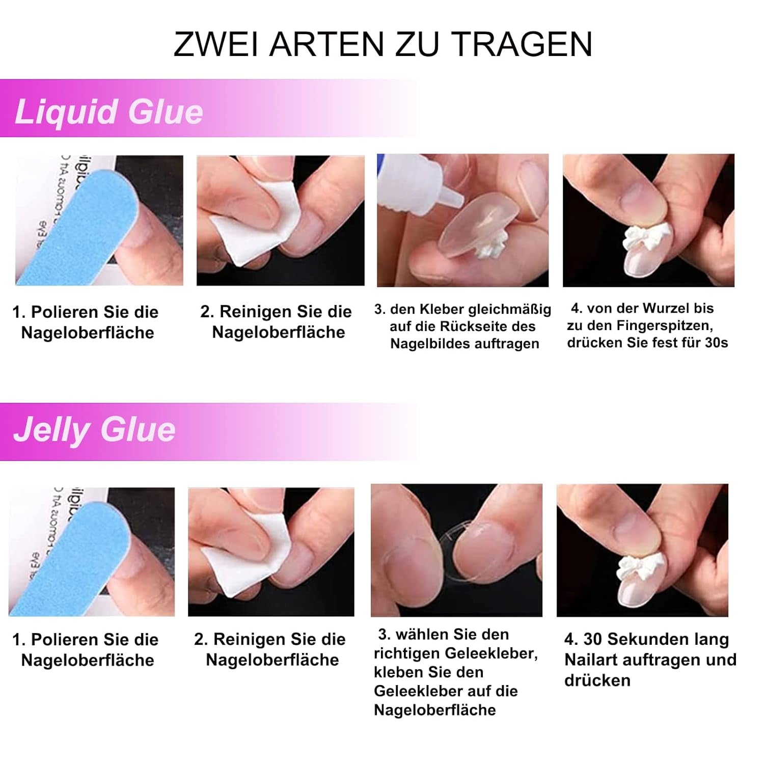 Moonglow Lange Nägel Stiletto Milchweiß Rosa Farbverlauf Glitzer Coole künstliche Nägel mit Kleber Rosa Ombre Glitzer Künstliche Nägel