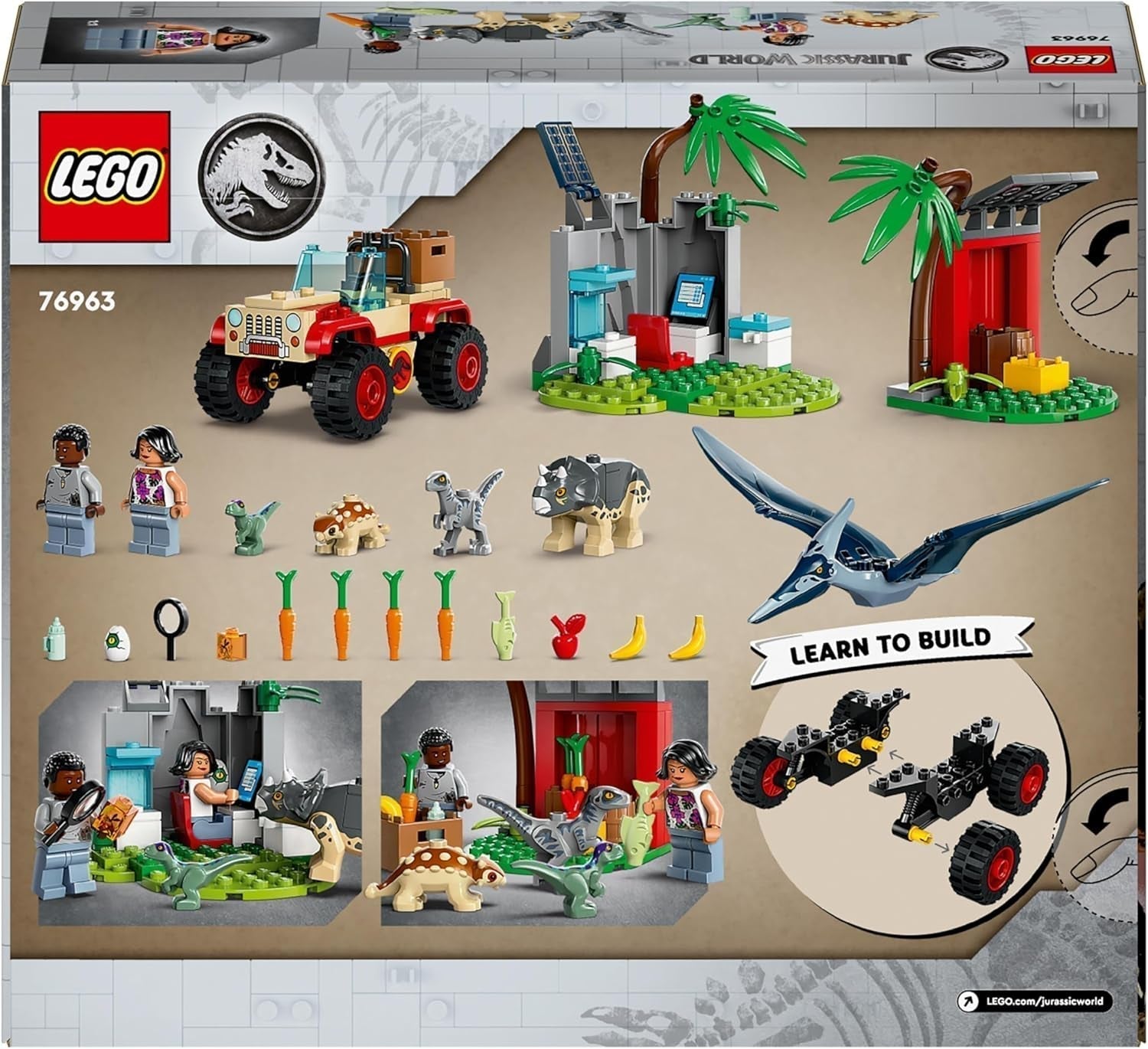 LEGO Jurassic World Rettungszentrum für Baby-Dinosaurier, Set mit kleinen Dinosaurierfiguren, darunter Triceratops, Ankylosaurus und Velociraptor, Baugeschenk für Jungen und Mädchen ab 4 Jahren 76963 Bausätze Besuchen Sie den LEGO-Store