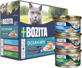 Bozita Mousse Ocean Mix – 12 x 85 g Nassfutter für Katzen mit Thunfisch, Lachs oder gelbem Kabeljau – getreidefrei, zuckerfrei und künstliche Farbstoffe – mit Postbiotika für eine gesunde Darmflora