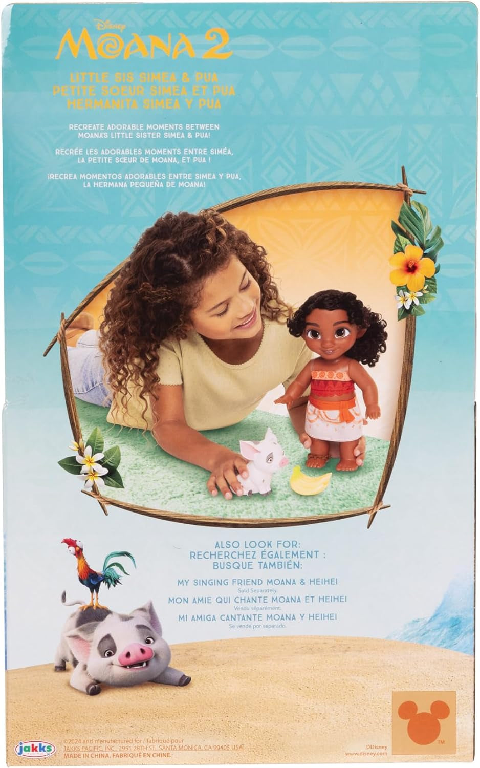 Jakks Pacific Moana 2 Little Sister Simea Puppe und Pua-Figuren-Spielset, 27 cm groß, enthält 1 Puppen-Outfit, 1 Pua, 1 Bananenbündel aus Kunststoff, empfohlen für Kinder ab 3 Jahren