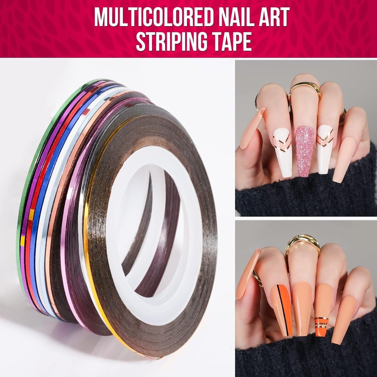 FANDAMEI Nail Art Pinsel Set, 15 Stücke Pinsel Für Gelnägel Nagel Pinsel, 5 Stücke Gepunkteter Stift, 10 Rolle Streifenband Nägel, Strasssteine ​​​​Nägel, Ultra Dünne Nagel Pailletten Für Nagelkunst Maniküre Set
