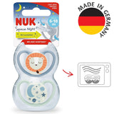Schnuller NUK Space Night | 6-18 Monate | Schnuller mit extra großen Lüftungsschlitzen, leuchtet im Dunkeln | Silikon ohne BPA | Fuchs und Marienkäfer | 2 Stück