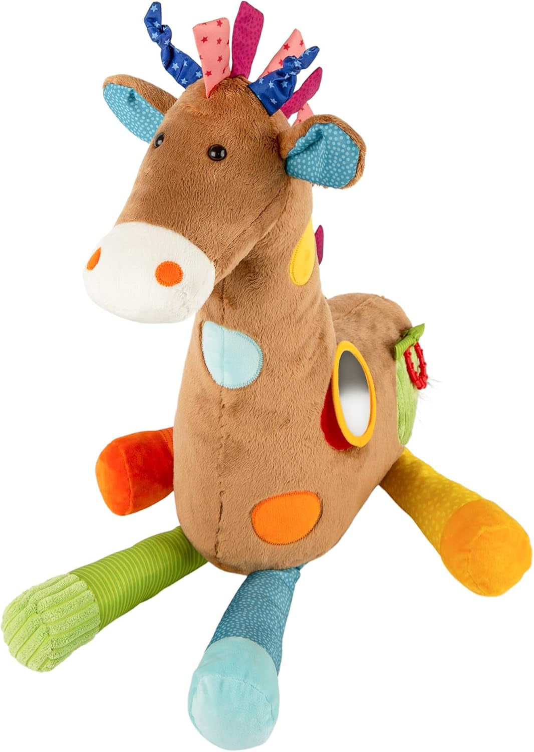 SIGIKID 42863 Giraffe XXL Babyspielzeug, PlayQ Lernspielzeug, Plüschtier mit Beißring, Rassel, Spiegel, quietschend, für Babys und Kinder ab 3 Monaten, Mehrfarbig/Giraffe 72 cm, Toys Bebe Naty Shop Standardtitel