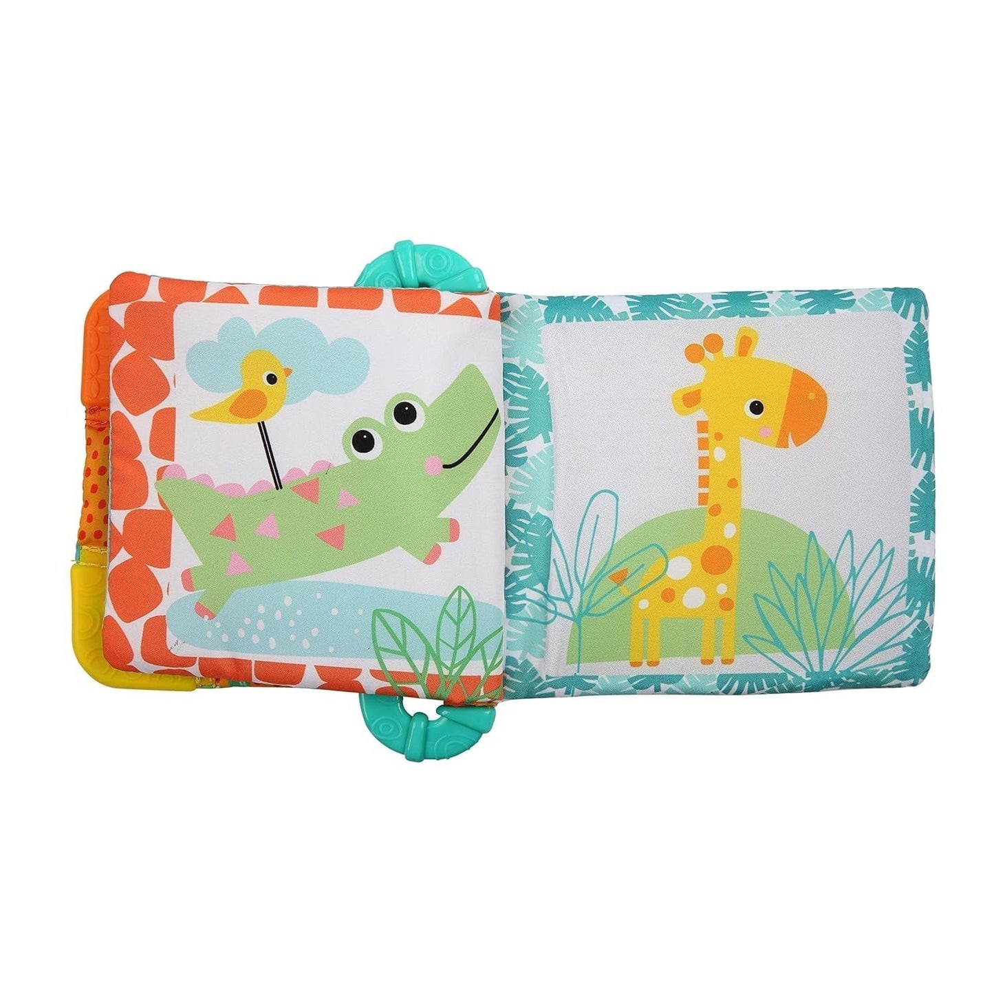 Bright Starts, Teethe & Read, Rassel-Stoffbuch, Greifling und Stofftier-Bilderbuch, Rasselbuch, Beißring, beruhigendes Zahnfleisch, Spielzeug für Babys und Kleinkinder ab 3 Monaten. Babyspielzeug Naty Shop
