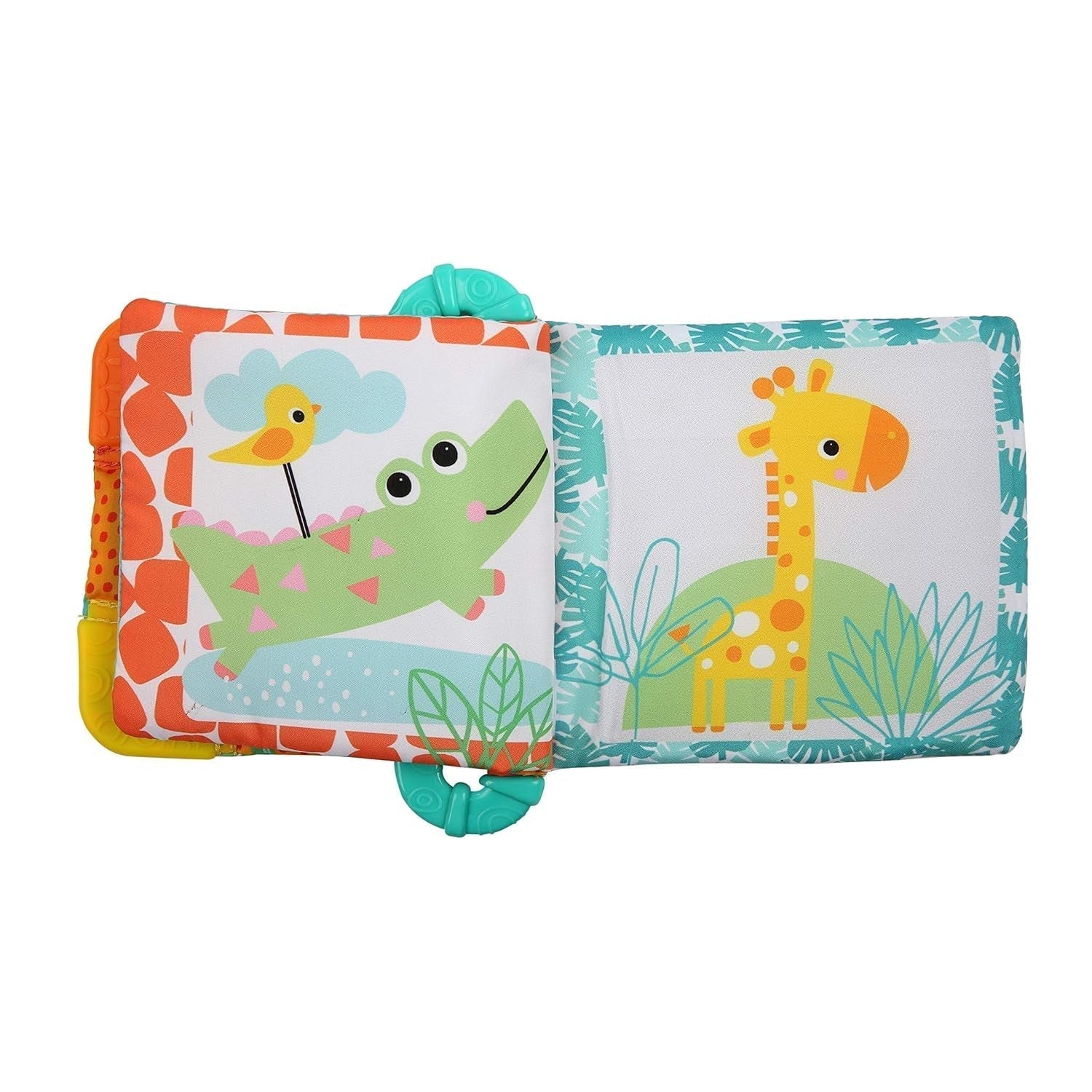 Bright Starts, Teethe & Read, Rassel-Stoffbuch, Greifling und Stofftier-Bilderbuch, Rasselbuch, Beißring, beruhigendes Zahnfleisch, Spielzeug für Babys und Kleinkinder ab 3 Monaten. Babyspielzeug Naty Shop