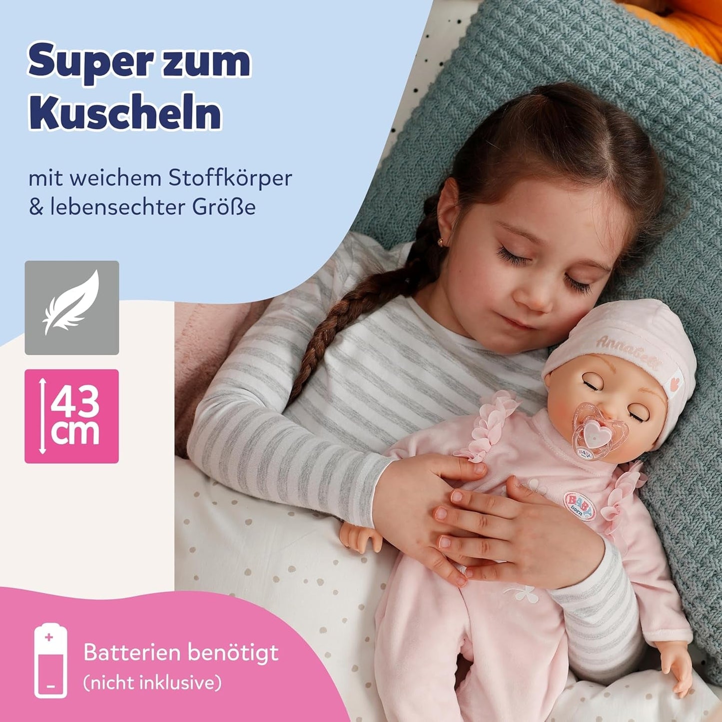 BABY Born Annabell 43 cm – Weiche Puppe mit 7 elektronischen Funktionen und Sound – Geeignet für Kinder ab 3 Jahren – Puppe inklusive Zubehör – Benötigt Batterien