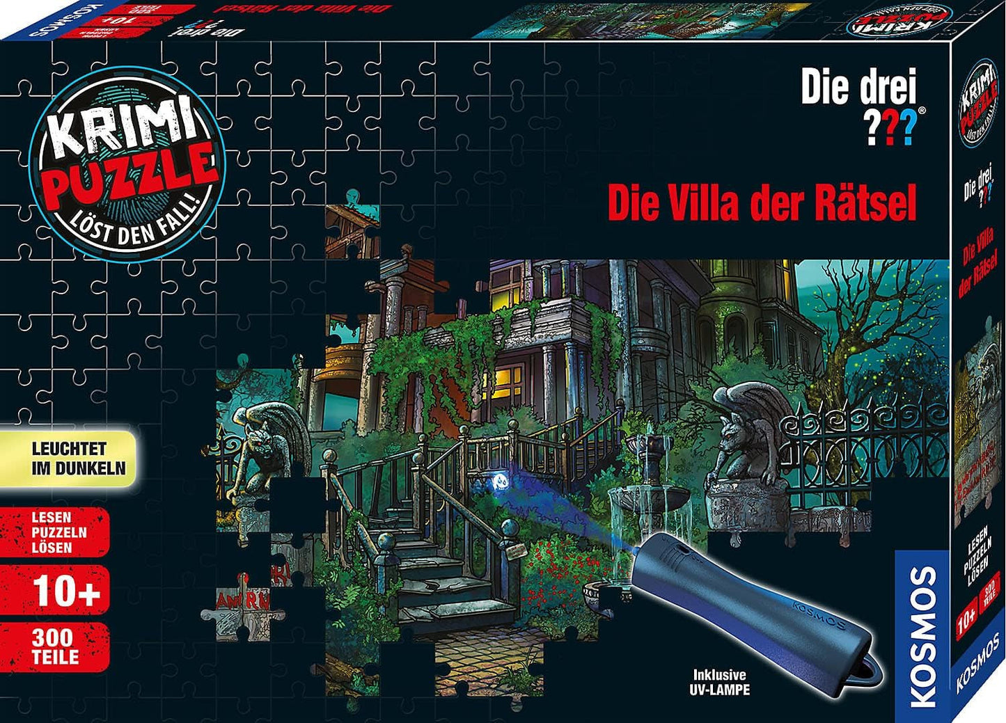 Die Drei??? - Krimi-Puzzle – Die Villa der Puzzles von KOSMOS 697976, 300 Teile, leuchtet im Dunkeln, mit UV-Lampe, Lesen, Puzzle, Rätsellösen, Detektivpuzzle ab 10 Jahren Puzzle Naty Shop Standardtitel