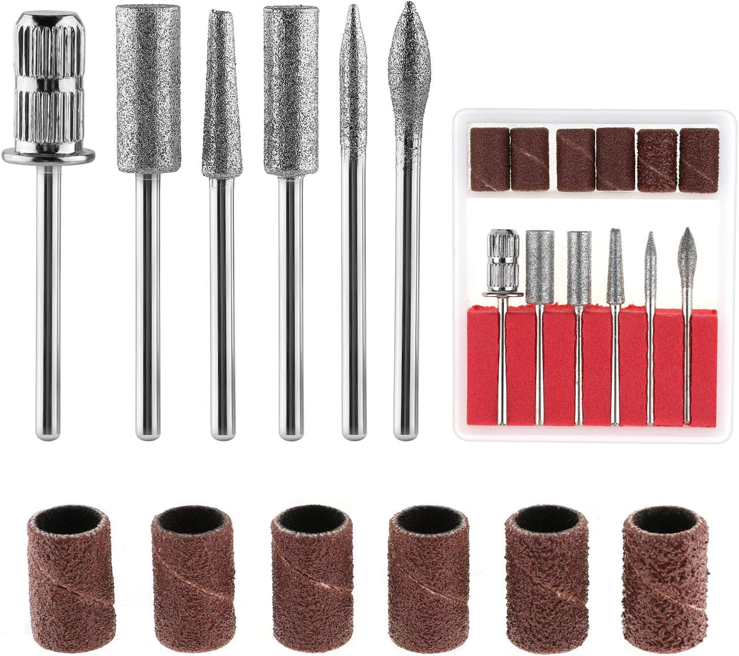 MWOOT Diamant-Nagelbohrer für elektrische Nagelfeilen mit Schleifhülsen, Schleifbändern, Nagelbohrer, Zubehör für künstliche Nägel, Nagelhautentferner