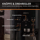 KRUPS Arabica Picto automatische Espressomaschine, kompaktes Design, einfache Bedienung, intuitiv einstellbarer Drehregler, Milchaufschäumer, 2-Tassen-Funktion, Espressomaschine, schwarz, EA810870