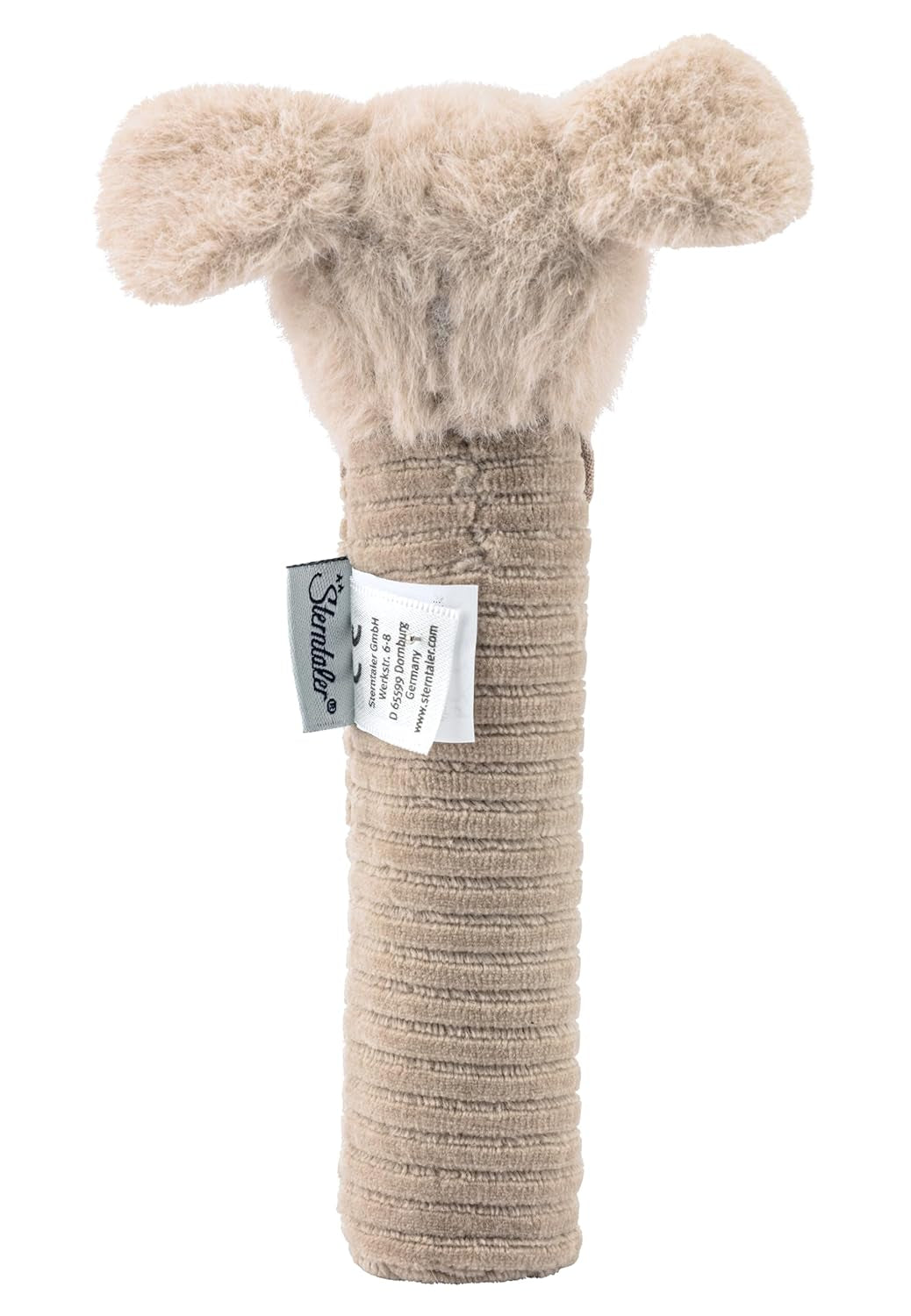 Sterntaler Baby-Quietscher Glückshund – Babyspielzeug aus weichem, flauschigem Material mit Kordel – Fangspielzeug für Kinder – Erste Fang- und Spielversuche, grau-beige Bebe Toys Naty Shop